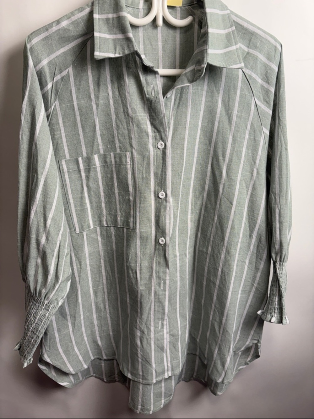 Source Unknown Sage Green and White Striped Button Shirt